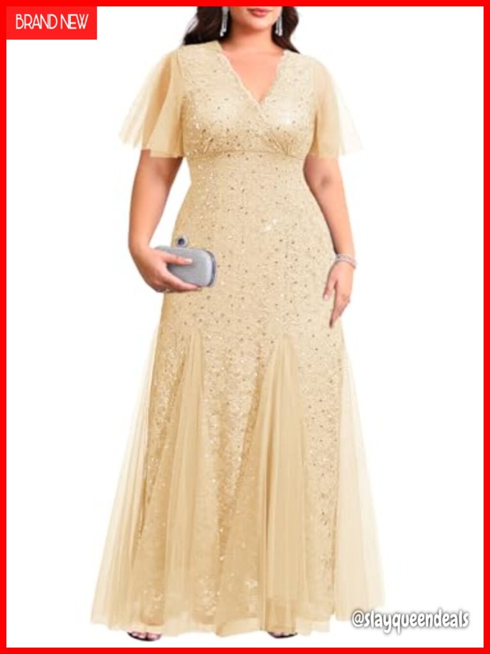 Plus Size Formal Lace Sequin Mermaid Maxi Gown Wedding Guest Dress